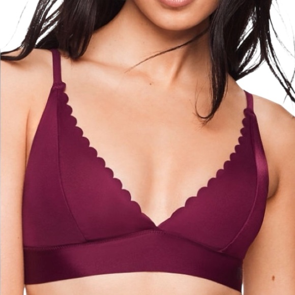 Victoria's Secret PINK Bonded Scalloped plunge Bralette Burgundy Size L #2013 - Picture 2 of 8